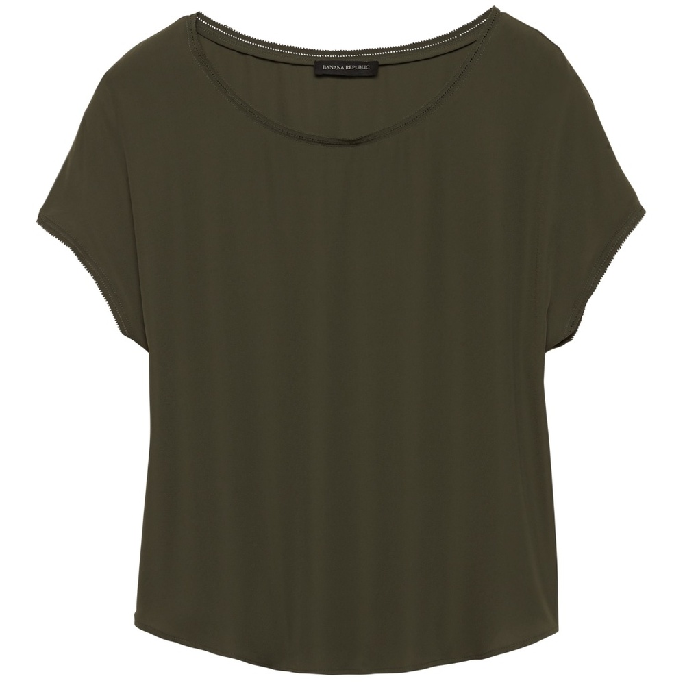 BANANA REPUBLIC SOLID PICOT-TRIM TOP MUIR GREEN S